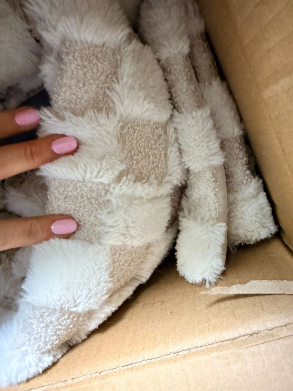 Lovesac Footsac Taupe Checkered Chenille